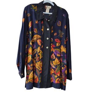 Fall Leaves Topper Blouse Longline Lightweight Cardigan Overshirt Boho